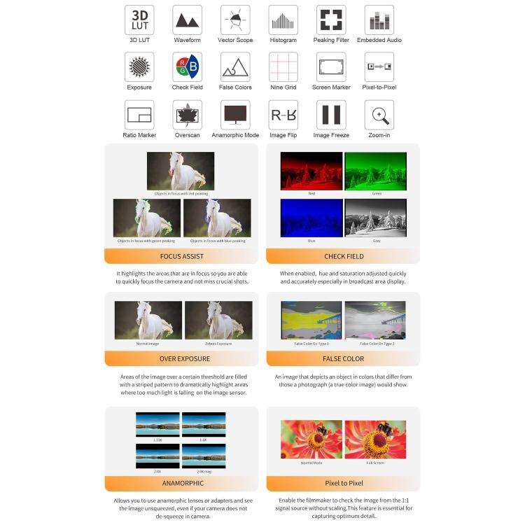 FEELWORLD S7 7 inch 12G SDI HDMI2.0 Camera Field Monitor High Brightness1600nit Touchscreen Monit...
