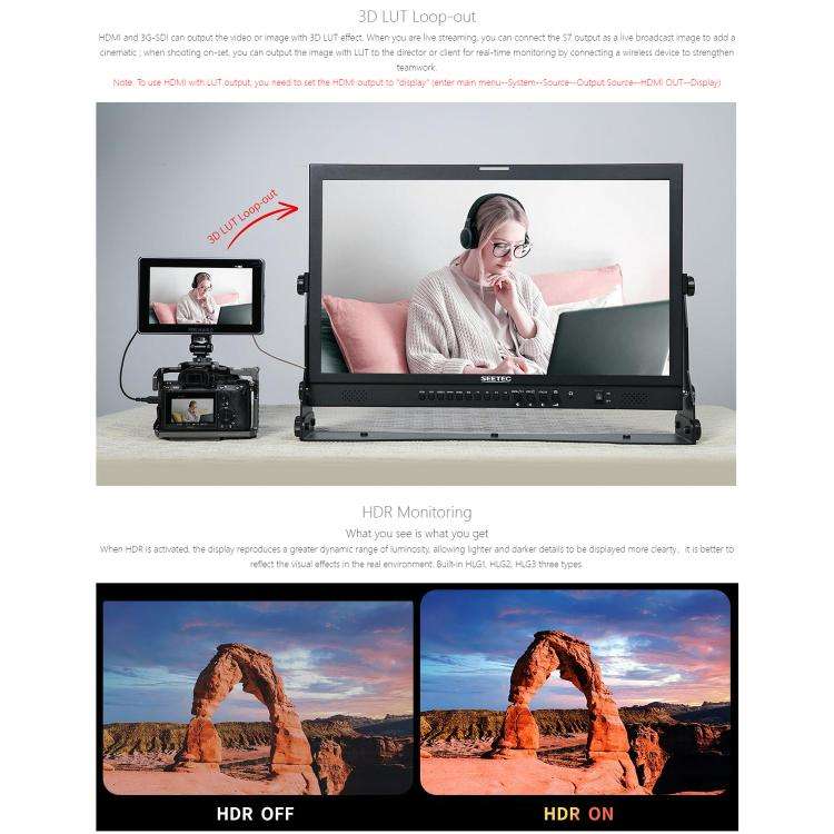 FEELWORLD S7 7 inch 12G SDI HDMI2.0 Camera Field Monitor High Brightness1600nit Touchscreen Monit...