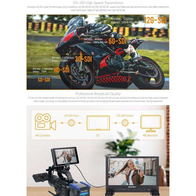 FEELWORLD S7 7 inch 12G SDI HDMI2.0 Camera Field Monitor High Brightness1600nit Touchscreen Monit...