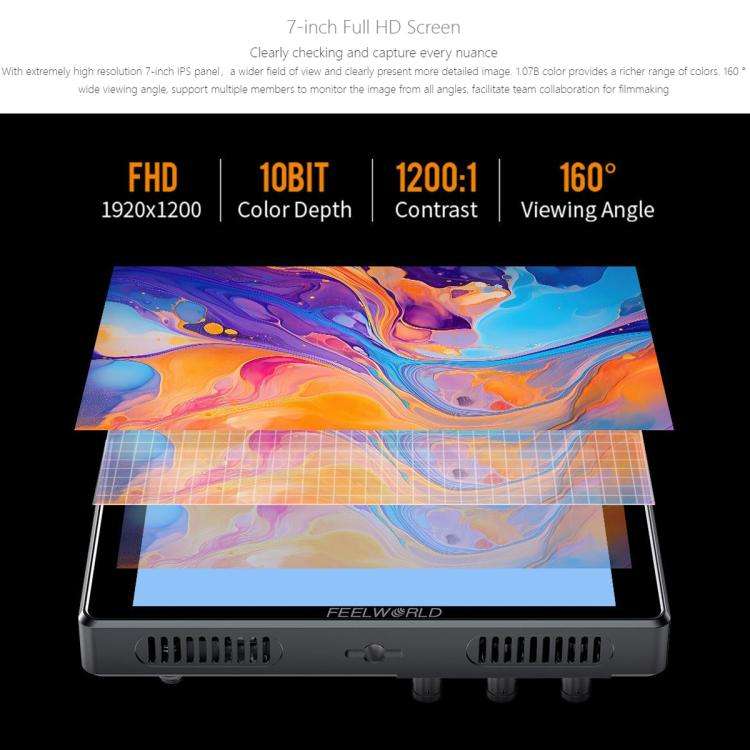 FEELWORLD S7 7 inch 12G SDI HDMI2.0 Camera Field Monitor High Brightness1600nit Touchscreen Monit...