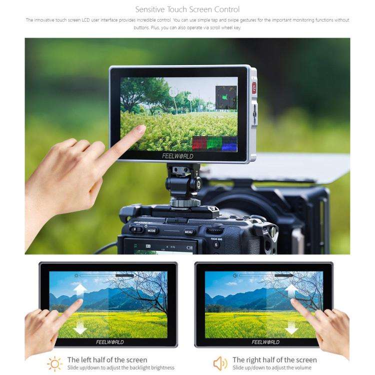FEELWORLD H5 5.5 inch 12G SDI HDMI 2.0 Camera Field Monitor High Brightness 1200nit Touchscreen M...