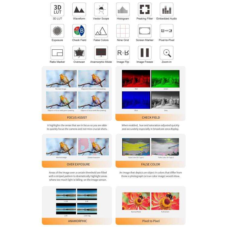 FEELWORLD H5 5.5 inch 12G SDI HDMI 2.0 Camera Field Monitor High Brightness 1200nit Touchscreen M...