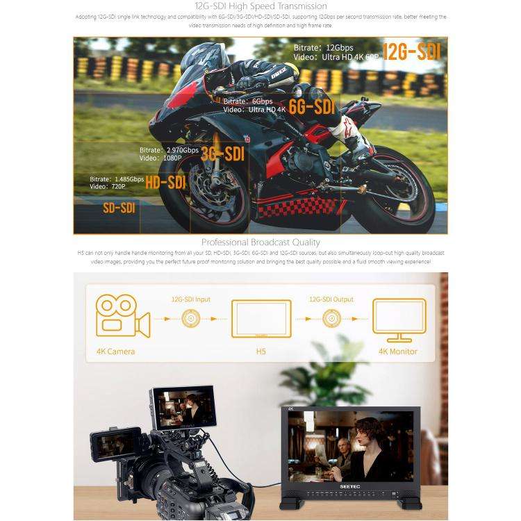 FEELWORLD H5 5.5 inch 12G SDI HDMI 2.0 Camera Field Monitor High Brightness 1200nit Touchscreen M...