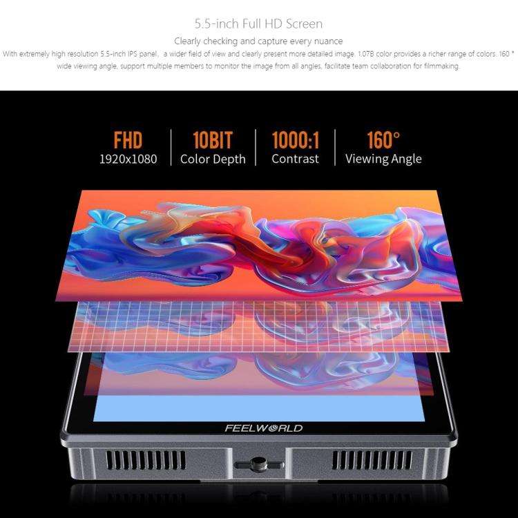 FEELWORLD H5 5.5 inch 12G SDI HDMI 2.0 Camera Field Monitor High Brightness 1200nit Touchscreen M...