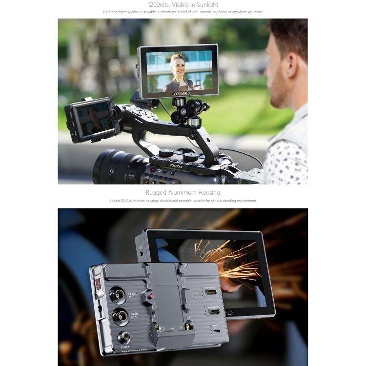 FEELWORLD H5 5.5 inch 12G SDI HDMI 2.0 Camera Field Monitor High Brightness 1200nit Touchscreen M...