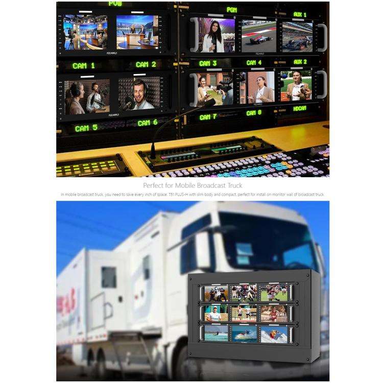 FEELWORLD T51 PLUS-H Triple 5.5 inch 2RU Rackmount Monitor Full HD 4K HDMI SDI AV Monitor (EU Plug)