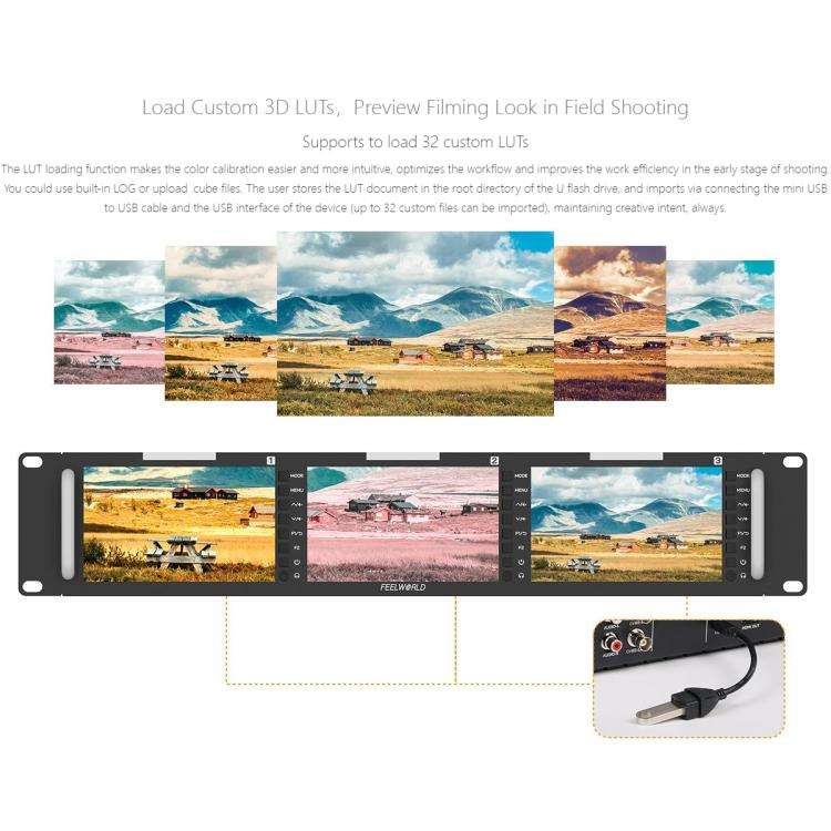 FEELWORLD T51 PLUS-H Triple 5.5 inch 2RU Rackmount Monitor Full HD 4K HDMI SDI AV Monitor (EU Plug)