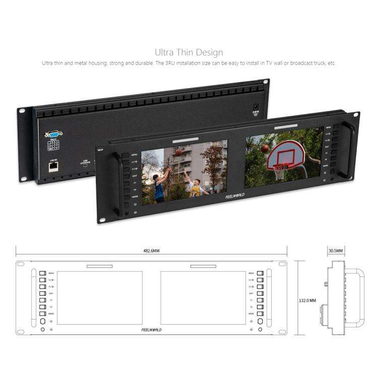 FEELWORLD D71 PLUS-H Dual 7 inch 3RU Rackmount Monitor 4K HDMI 1920 x 1200 IPS Monitor (EU Plug)