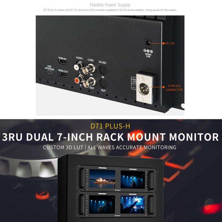 FEELWORLD D71 PLUS-H Dual 7 inch 3RU Rackmount Monitor 4K HDMI 1920 x 1200 IPS Monitor (EU Plug)