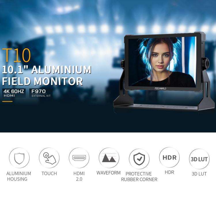 FEELWORLD T10 10.1 inch Aluminium DSLR Camera Field Monitor Touch Screen 4K HDMI Monitor (Black)