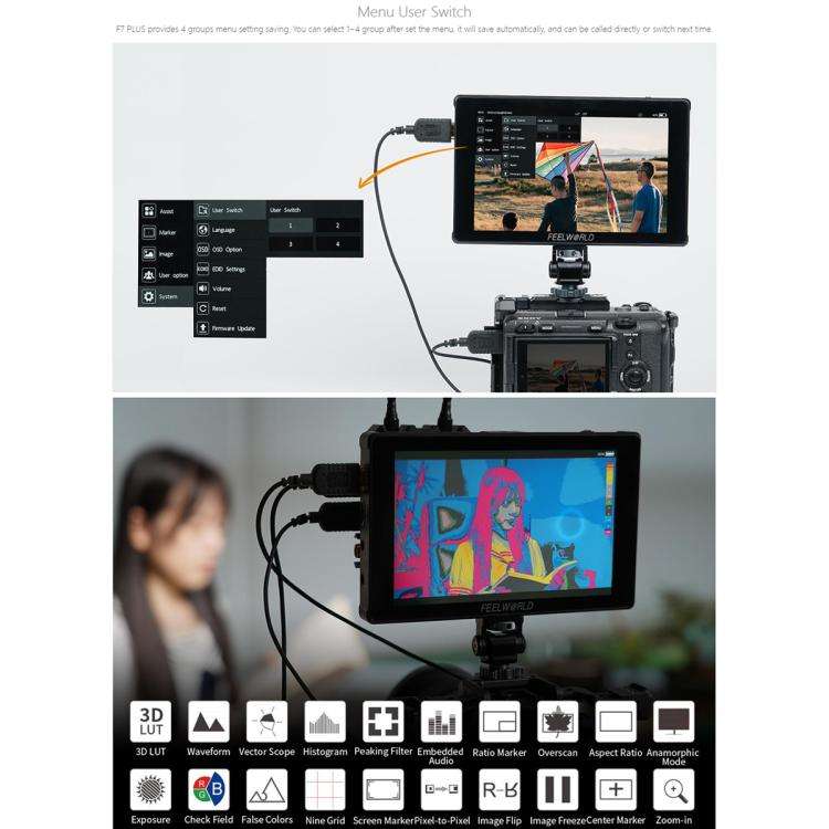 FEELWORLD F7 PLUS 7 inch DSLR Camera Field Monitor Touch Screen 4K HDMI High Brightness 1200nit M...