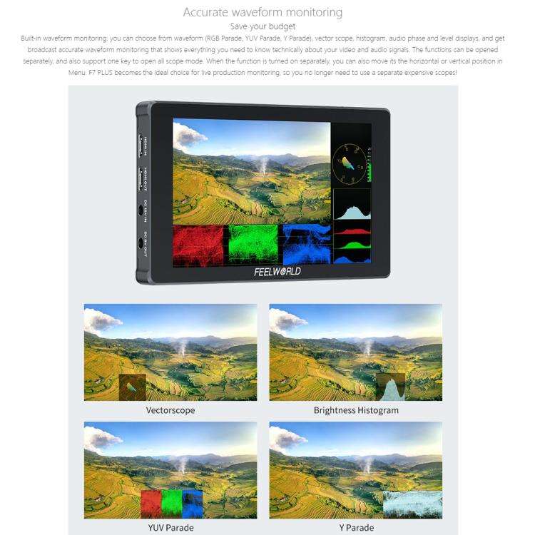 FEELWORLD F7 PLUS 7 inch DSLR Camera Field Monitor Touch Screen 4K HDMI High Brightness 1200nit M...
