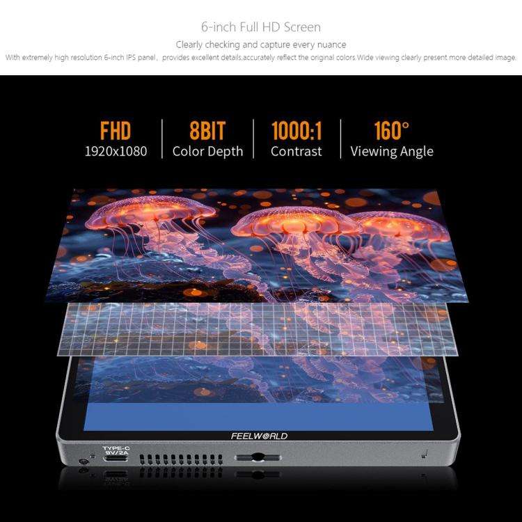 FEELWORLD P6XL 6.0 inch Aluminium Built-in Battery DSLR Camera Field Monitor Touch Screen 4K HDMI...