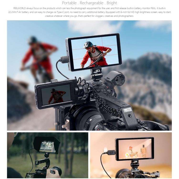 FEELWORLD P6XL 6.0 inch Aluminium Built-in Battery DSLR Camera Field Monitor Touch Screen 4K HDMI...