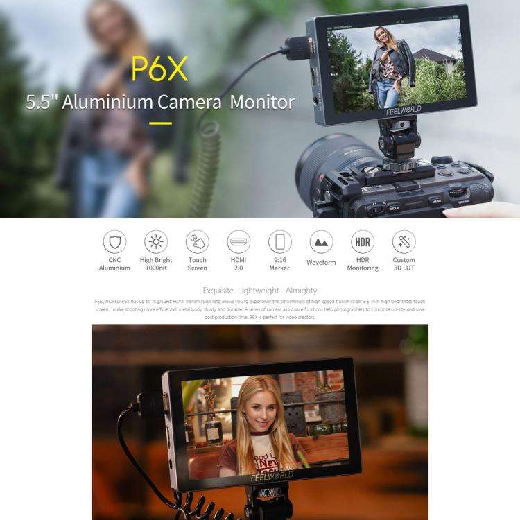 FEELWORLD P6X 5.5 inch Aluminium DSLR Camera Field Monitor Touch Screen 4K HDMI High Brightness 1...