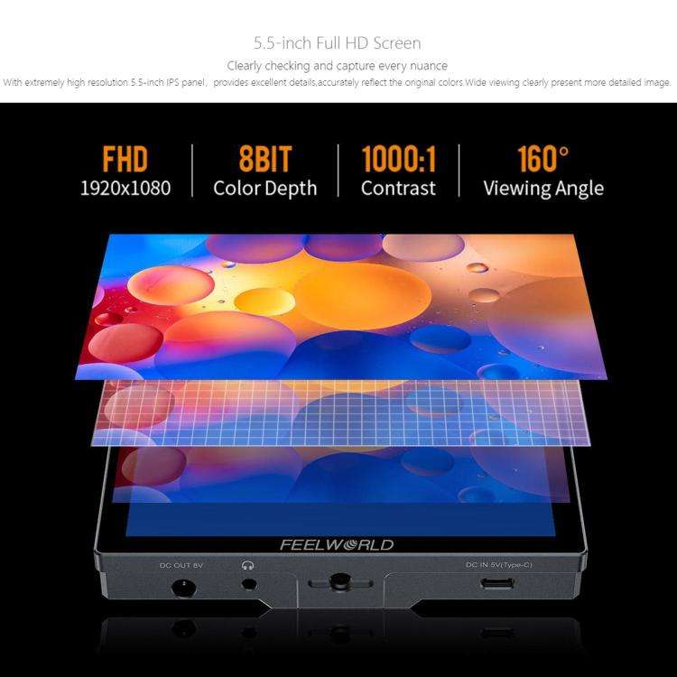 FEELWORLD P6X 5.5 inch Aluminium DSLR Camera Field Monitor Touch Screen 4K HDMI High Brightness 1...