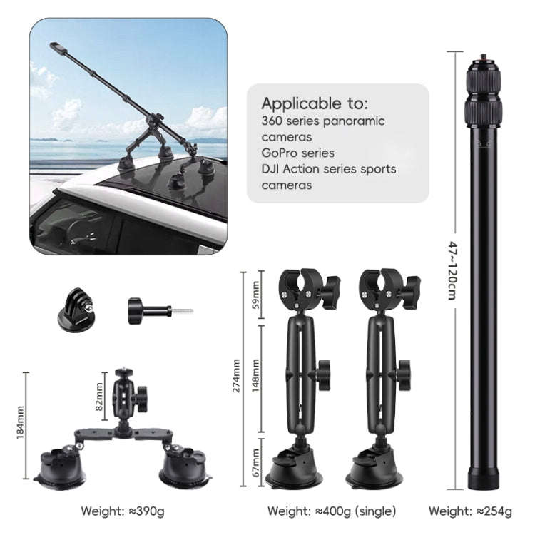Dual-leg Suction Cup and 2 x Single-leg Car Suction Cup Mount with Selfie Stick Set (Black)