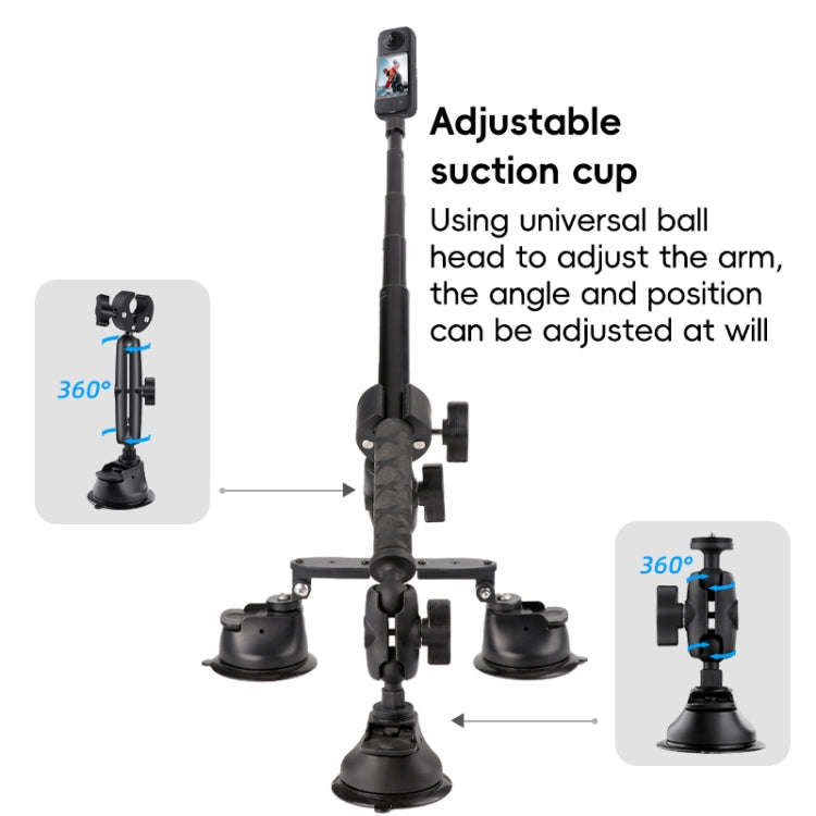 Dual-leg Suction Cup and 2 x Single-leg Car Suction Cup Mount with Selfie Stick Set (Black)
