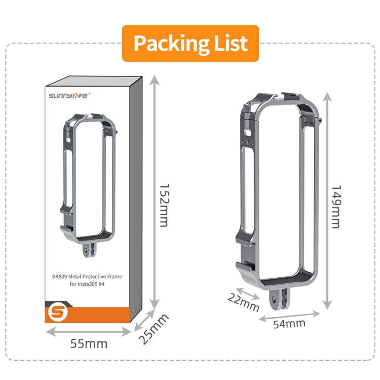 For Insta360 X4 Sunnylife Metal Protective Cage Rig with Cold Shoe Bases & Tripod Adapter (Titani...