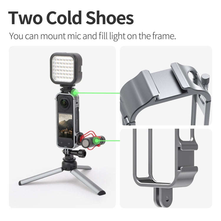 For Insta360 X4 Sunnylife Metal Protective Cage Rig with Cold Shoe Bases & Tripod Adapter (Titani...