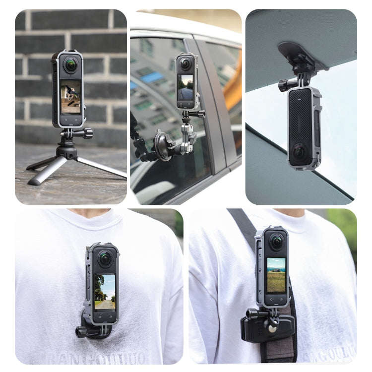 For Insta360 X4 Sunnylife Metal Protective Cage Rig with Cold Shoe Bases & Tripod Adapter (Titani...