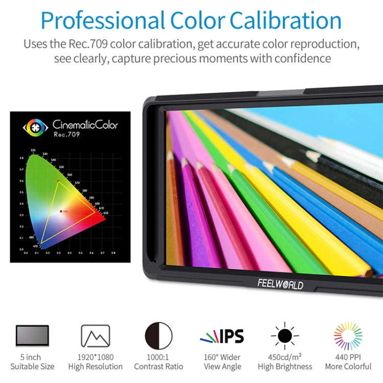 FEELWORLD F5 4K 1920 x 1080 5 inch Camera Field Monitor, Support HDMI