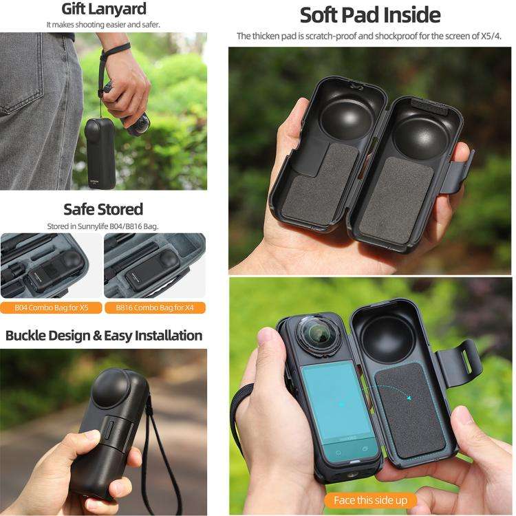 For Insta360 X5 / X4 Sunnylife Integrated Lens Screen Protective Cover Camera Case with Strap (Bl...