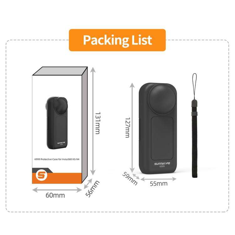 For Insta360 X5 / X4 Sunnylife Integrated Lens Screen Protective Cover Camera Case with Strap (Bl...