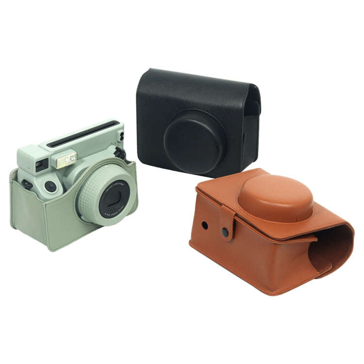 For FUJIFILM Instax WIDE 400 Full Body Leather Case Bag with Strap (Brown)