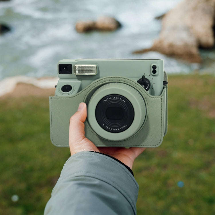 For FUJIFILM Instax WIDE 400 Full Body Leather Case Bag with Strap (Green)