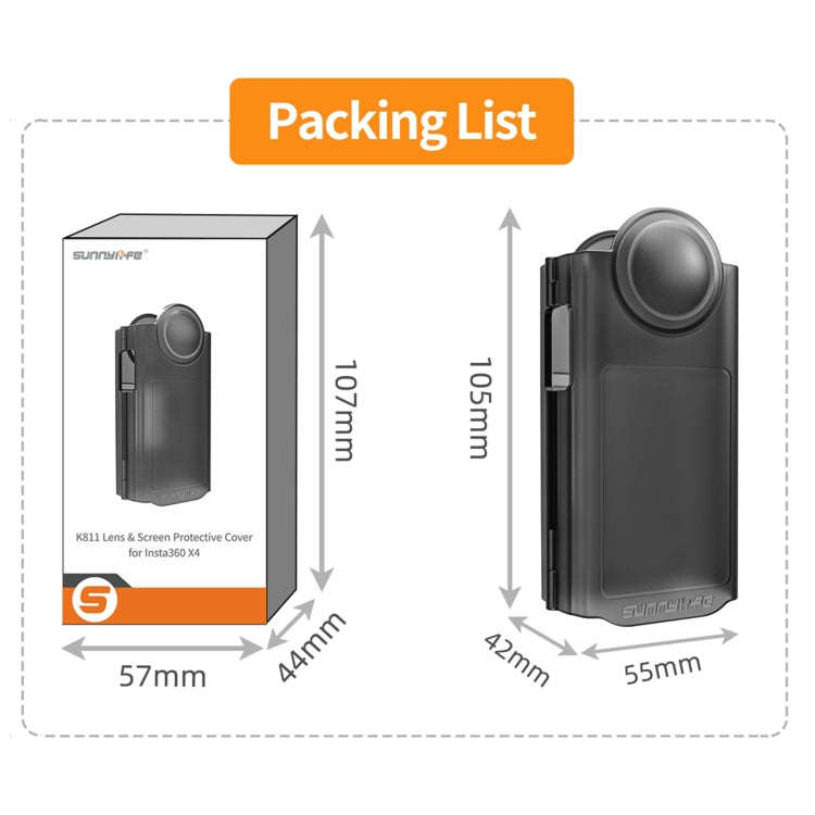 For Insta360 X4 Sunnylife Integrated Lens Screen Protective Cover (Transparent Black)