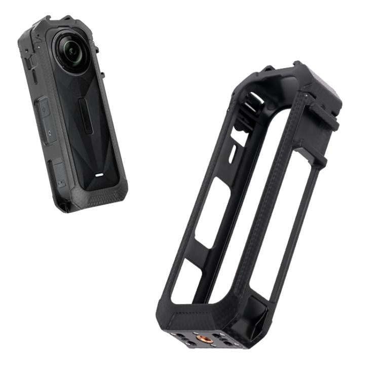 For Insta360 X5 Cold Shoe Carbon Fiber Texture ABS Plastic Protective Frame (Black)