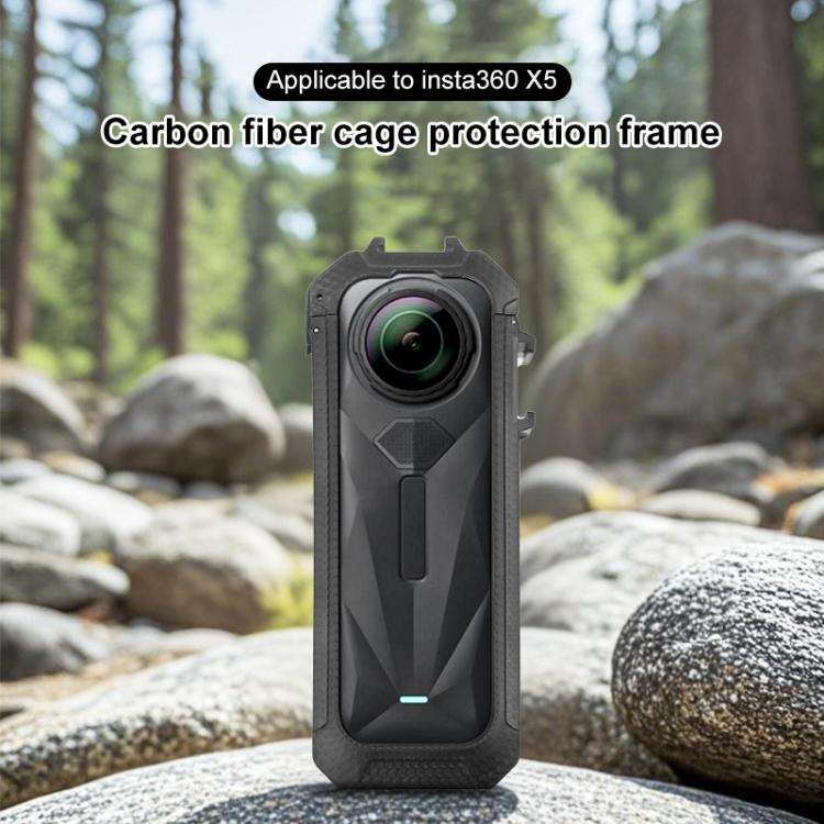 For Insta360 X5 Cold Shoe Carbon Fiber Texture ABS Plastic Protective Frame (Black)