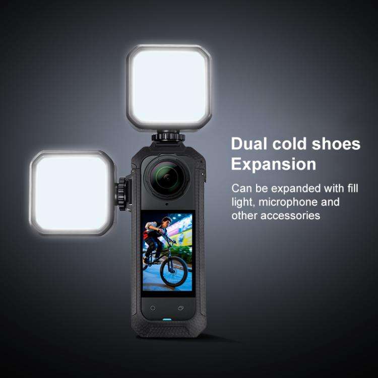 For Insta360 X5 Cold Shoe Carbon Fiber Texture ABS Plastic Protective Frame (Black)