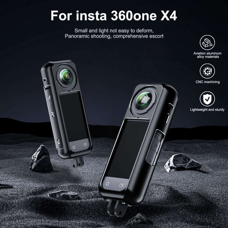 For Insta360 X4 Aluminum Alloy Metal Protective Cage Housing Frame (Black)