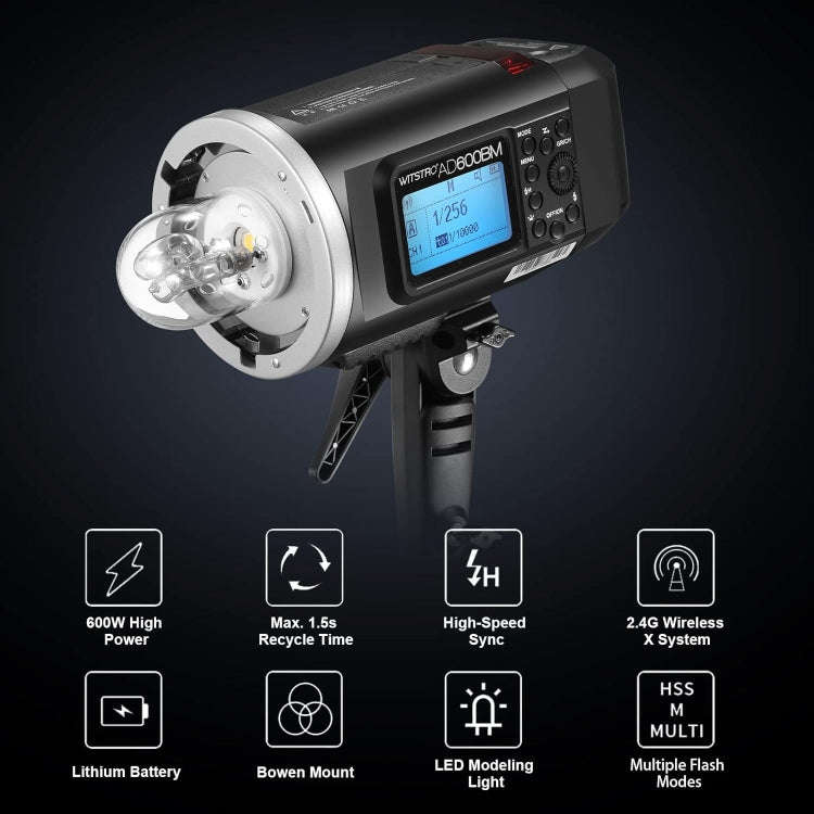 Godox WITSTRO AD600BM Bowens Mount 600Ws GN87 High Speed Mount Studio Speedlight (Black)