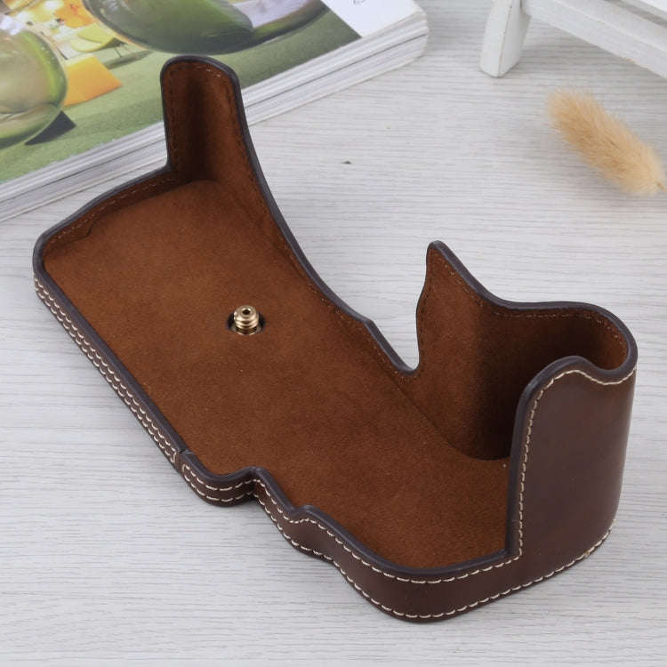 1/4 inch Thread PU Leather Camera Half Case Base for FUJIFILM GFX 50S (Coffee)