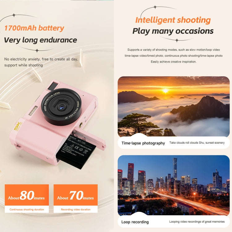 HDC-F01 3.0 inch 5K UHD Photography Digital Camera SLR Camera (Pink)