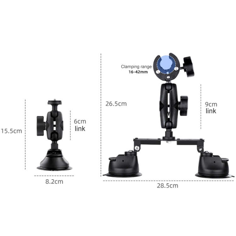 Dual-leg Suction Cup + Single Suction Cup with Selfie Stick Kits (Black)