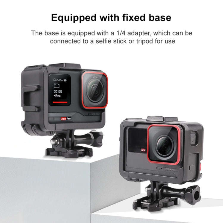For Insta360 Ace / Ace Pro PC Cage Expansion Adapter Frame with Dual Cold Shoe Bases (Black)