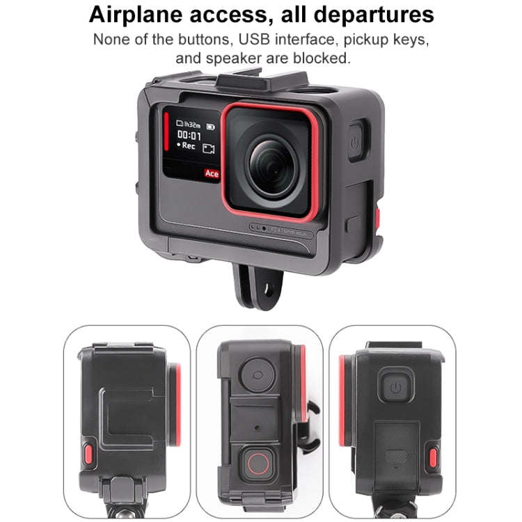 For Insta360 Ace / Ace Pro PC Cage Expansion Adapter Frame with Dual Cold Shoe Bases (Black)
