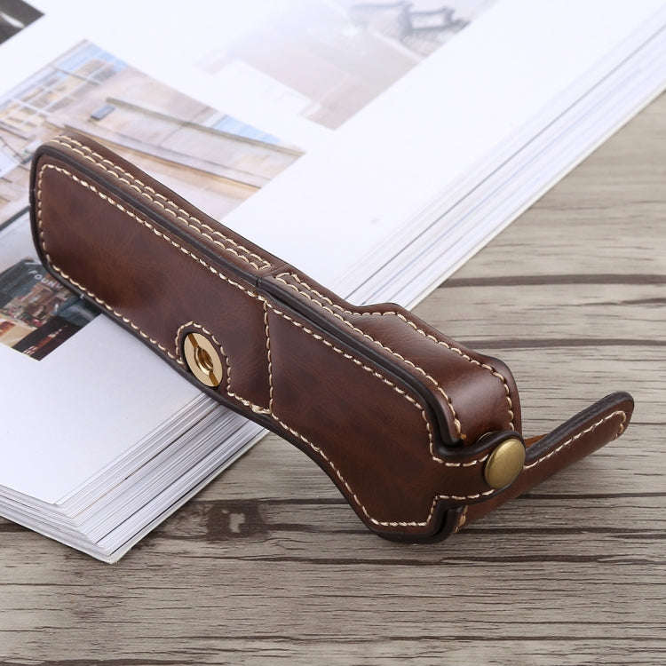 1/4 inch Thread PU Leather Camera Half Case Base for Olympus EM5 / EM5 Mark II (Coffee)