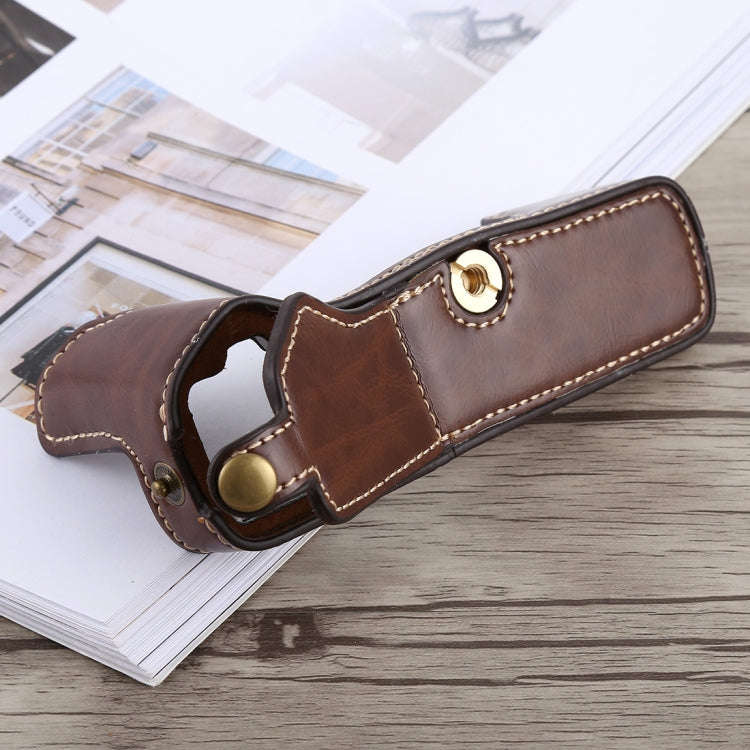 1/4 inch Thread PU Leather Camera Half Case Base for Olympus EM5 / EM5 Mark II (Coffee)