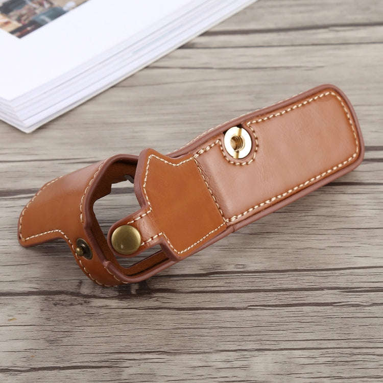 1/4 inch Thread PU Leather Camera Half Case Base for Olympus EM5 / EM5 Mark II (Brown)