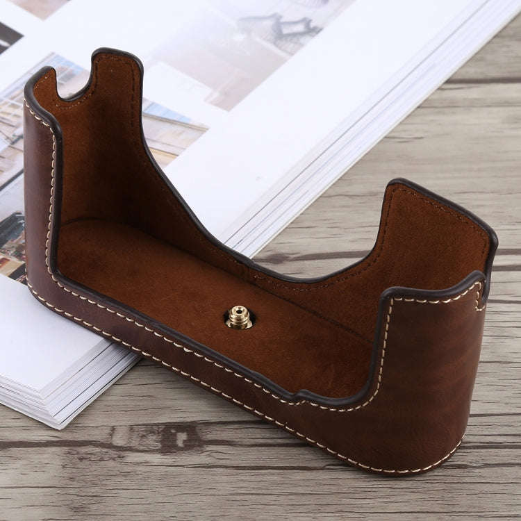 1/4 inch Thread PU Leather Camera Half Case Base for Leica M9 (Coffee)