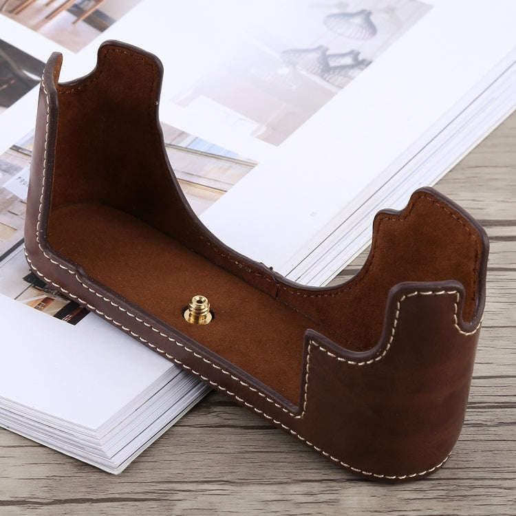 1/4 inch Thread PU Leather Camera Half Case Base for Leica M10 (Coffee)