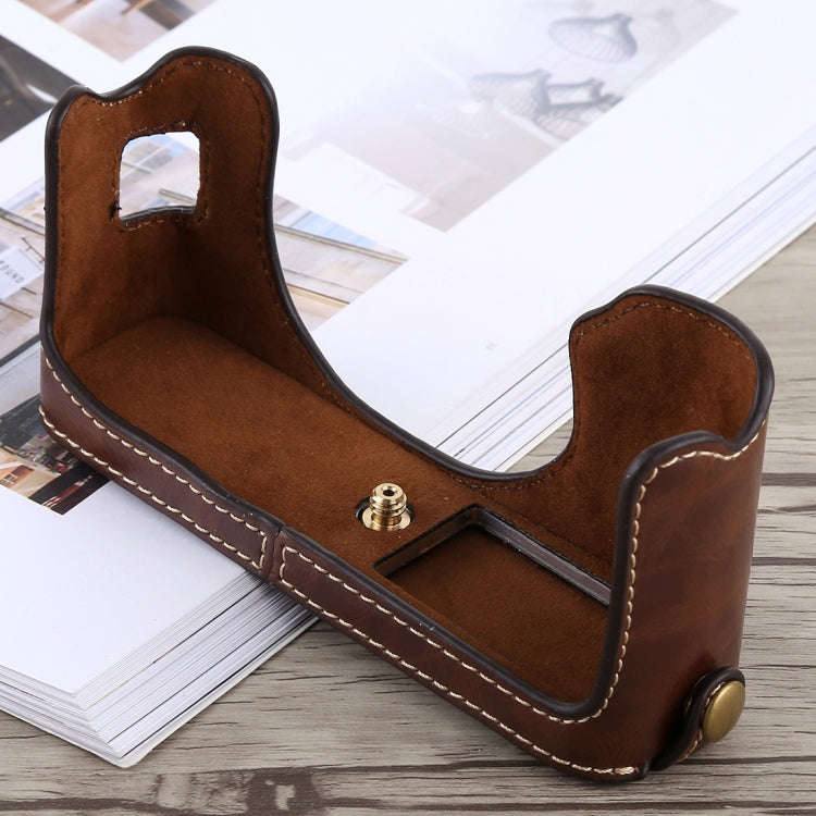 1/4 inch Thread PU Leather Camera Half Case Base for FUJIFILM X100F (Coffee)