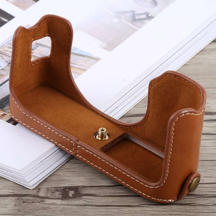 1/4 inch Thread PU Leather Camera Half Case Base for FUJIFILM X100F (Brown)