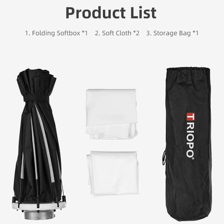 TRIOPO K90 90cm Speedlite Flash Octagon Parabolic Softbox Bowens Mount Diffuser for Speedlite