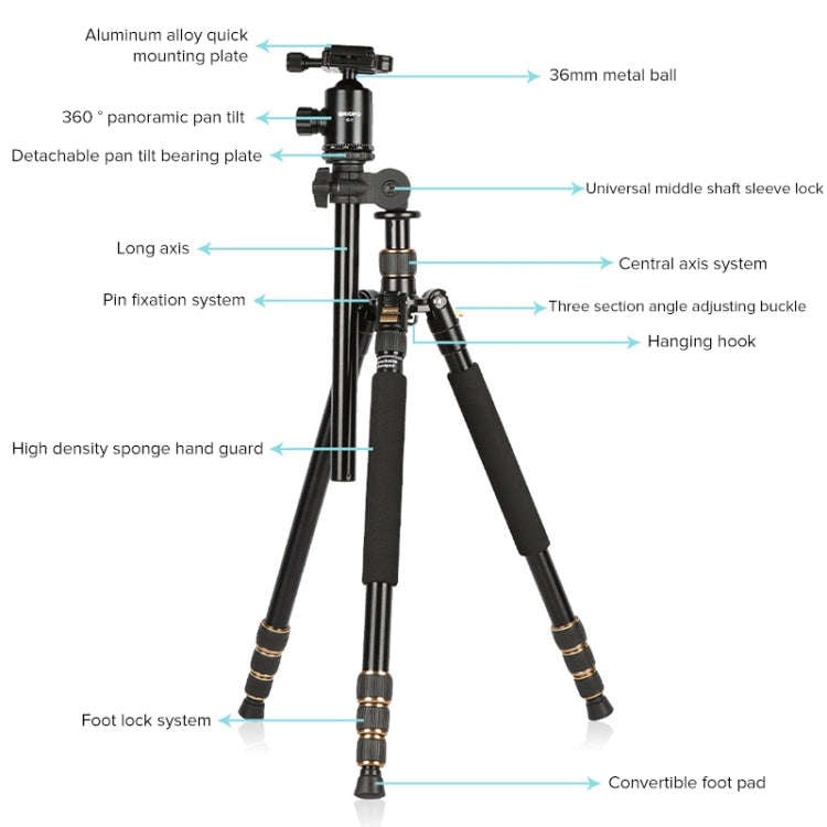 TRIOPO 652 Horizontal Arm Tripod Mount Quick Release Center Column Boom Bracket with Tripod Ball-...